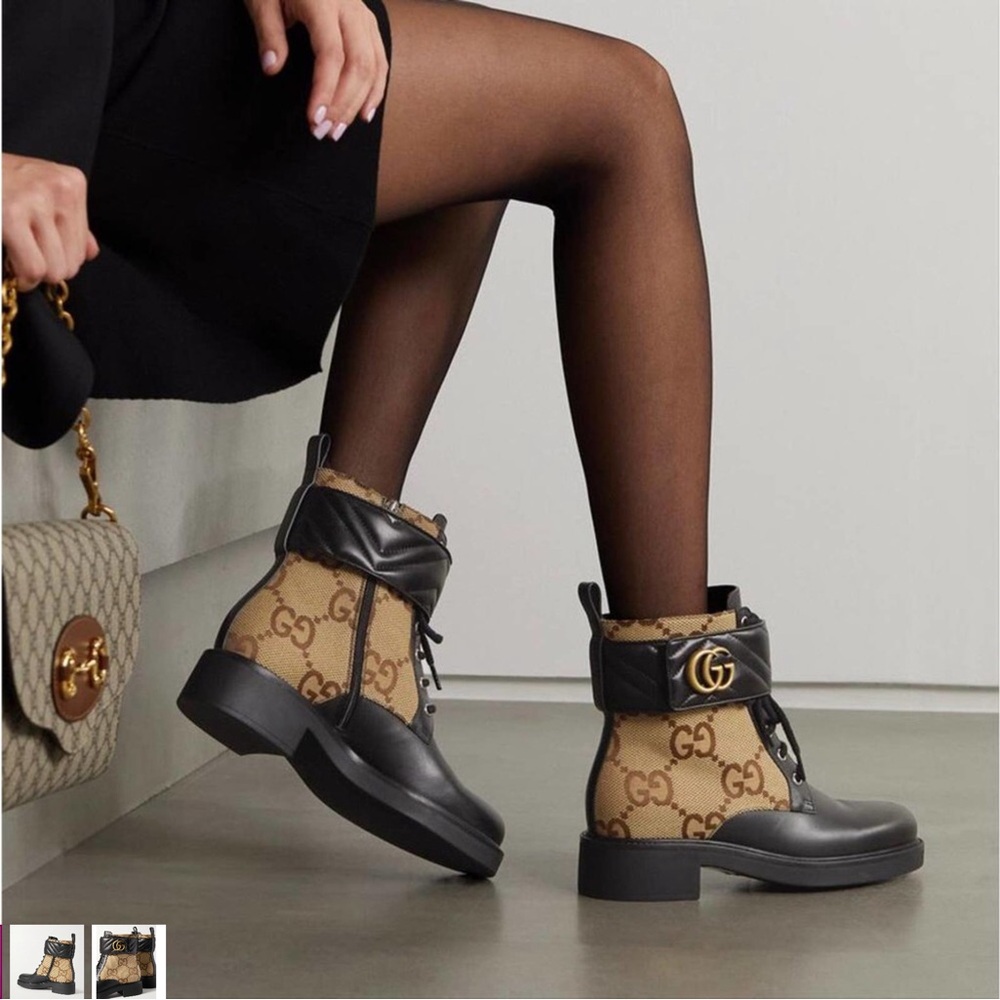 Rare, like new Gucci Black and Brown GG Combat Boots 39 fits like 7.5-8.5